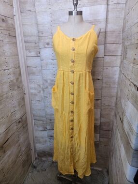 Mlle Gabrielle Yellow Button-Front Spaghetti-Strap Maxi Dress
